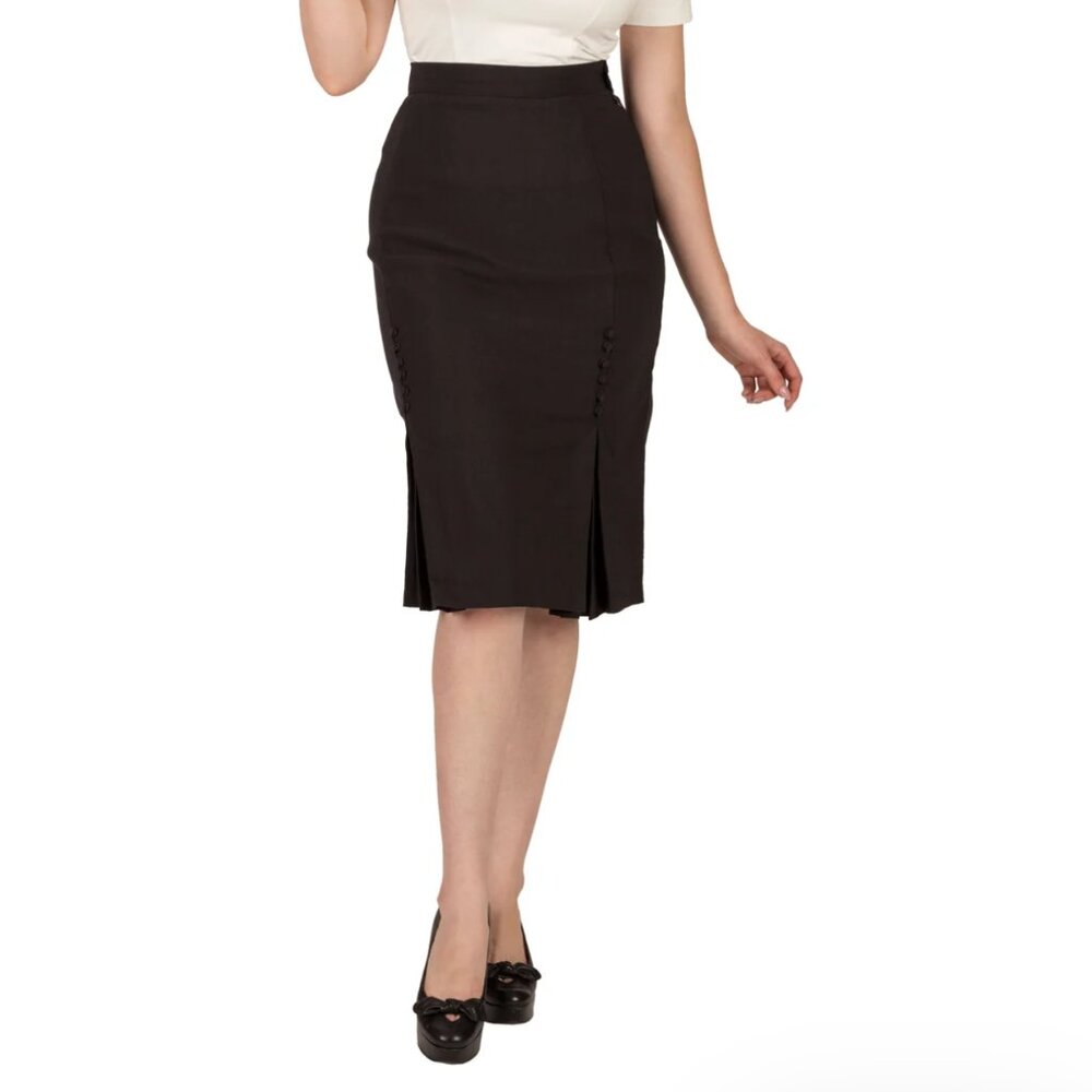 Black Tatyana Catwalk Pencil Skirt with Kick Pleat